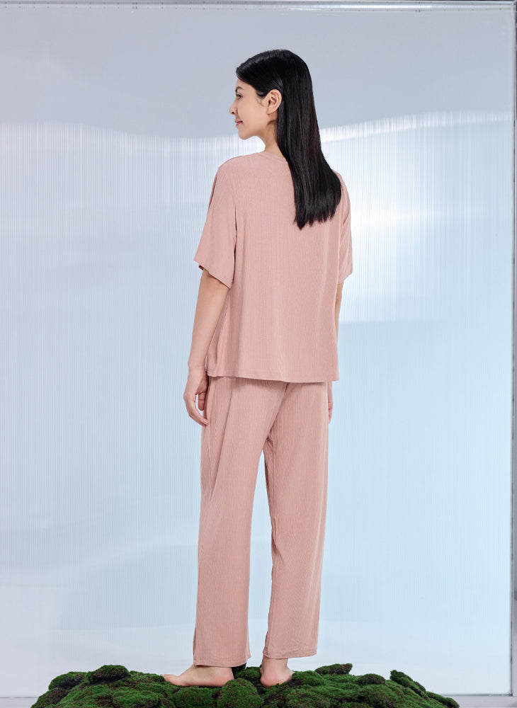 Ribbed Ease Short Sleeve Tops & Long Pants PJ Set
