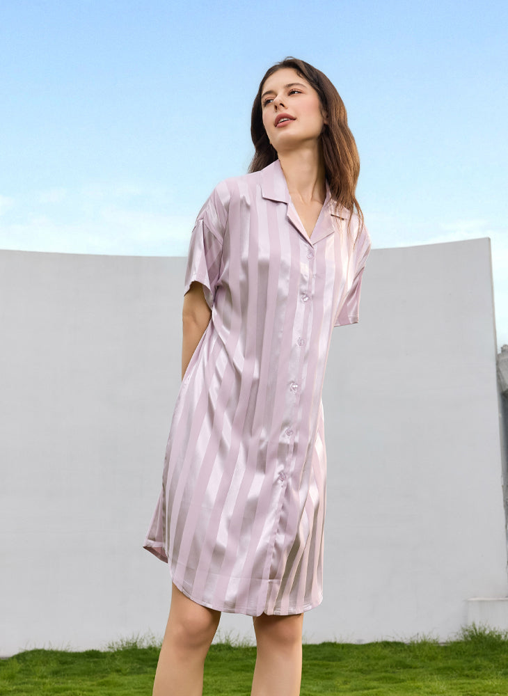 Jacquard Stripes Sleepwear Short Sleeves Dress