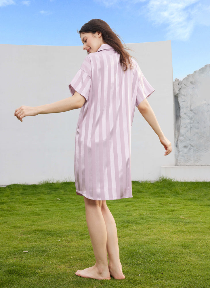 Jacquard Stripes Sleepwear Short Sleeves Dress