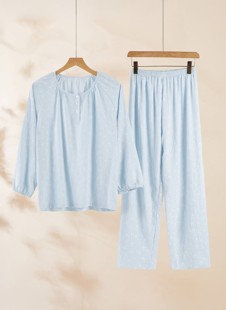 Cloud Woven Long Sleeves Top & Long Pants PJ Set