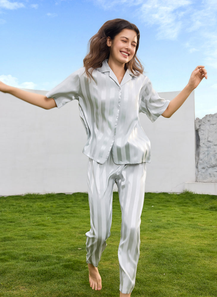 Jacquard Stripes Short Sleeves Top & Long Pants (Clearance)
