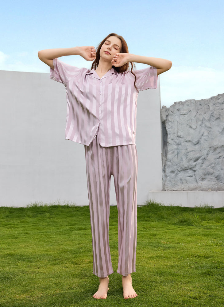 Jacquard Stripes Short Sleeves Top & Long Pants (Clearance)
