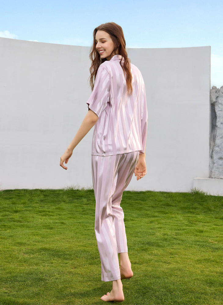 Jacquard Stripes Short Sleeves Top & Long Pants (Clearance)