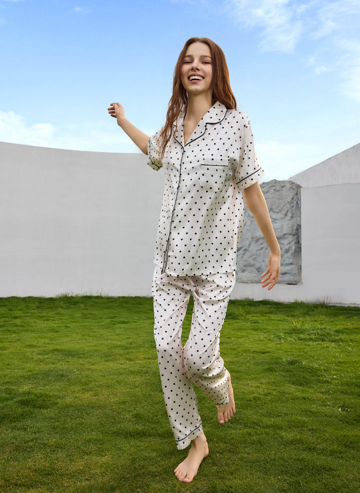 Polka Charm Short Sleeves Top & Long Pants (Clearance)