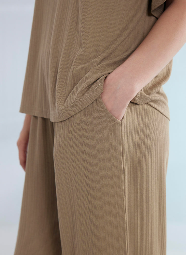 Ribbed Ease Short Sleeve Tops & Long Pants PJ Set