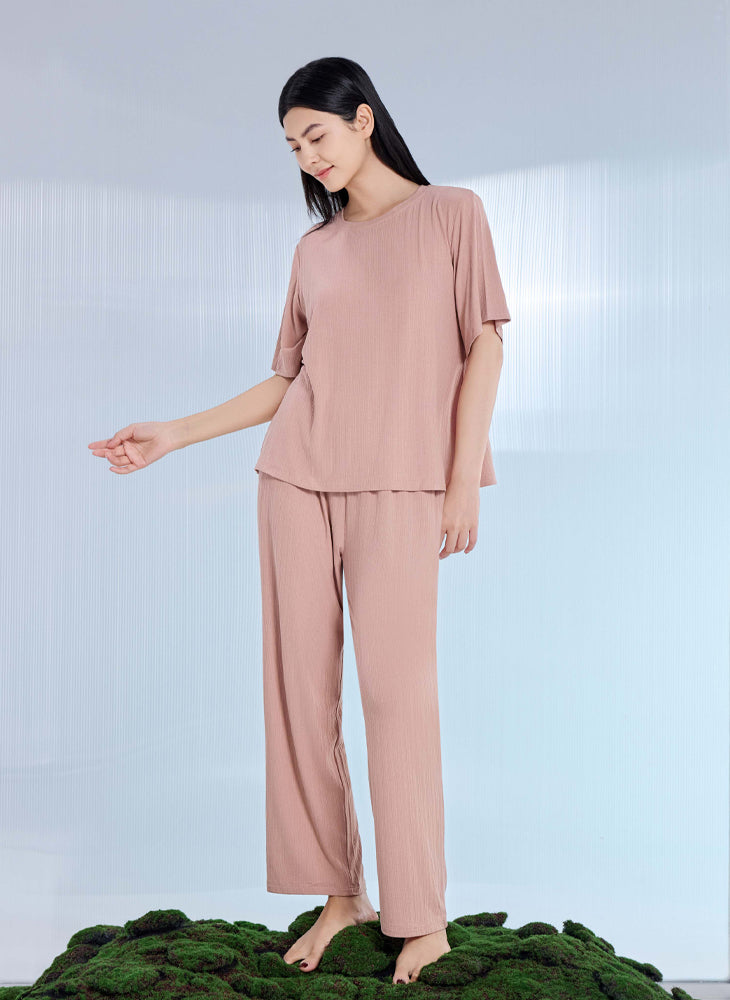 Ribbed Ease Short Sleeve Tops & Long Pants PJ Set